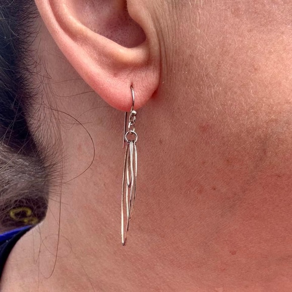 Vintage Sterling Silver Triple Hoop Dangle Earrings - Picture 3 of 4